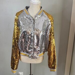 Daisy Silver and Gold Sequin Bomber Jacket